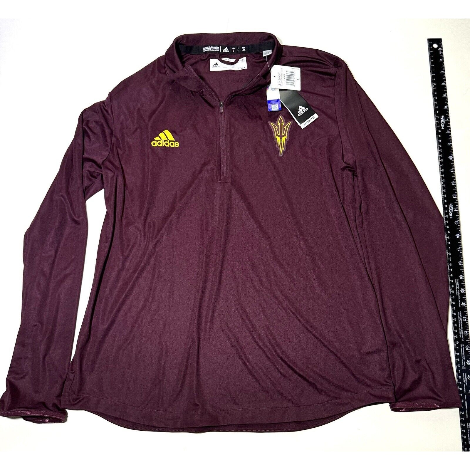 adidas NCAA Arizona State Sun Devils Size L Long Sleeve 1/4 Zip Knit T Shirt New