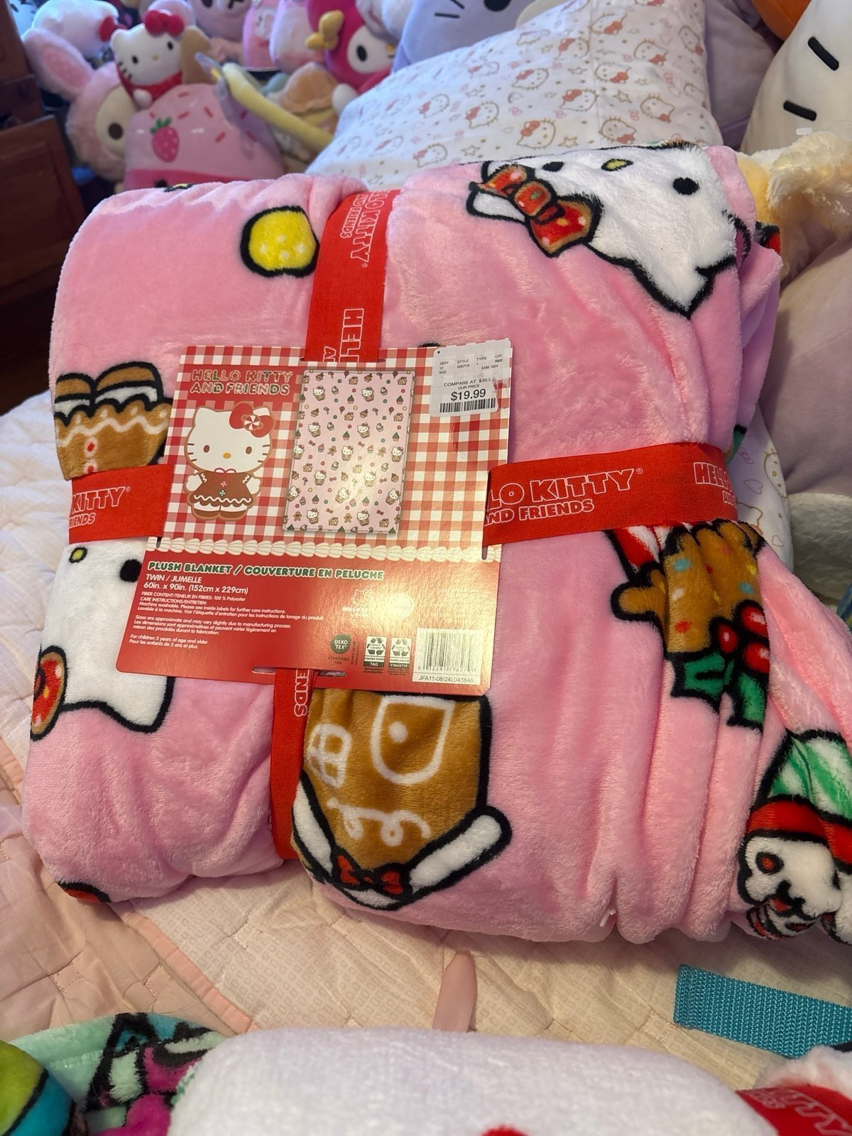 Hello Kitty Christmas Pink Gingerbread House Treats Throw Blanket 60 x 90