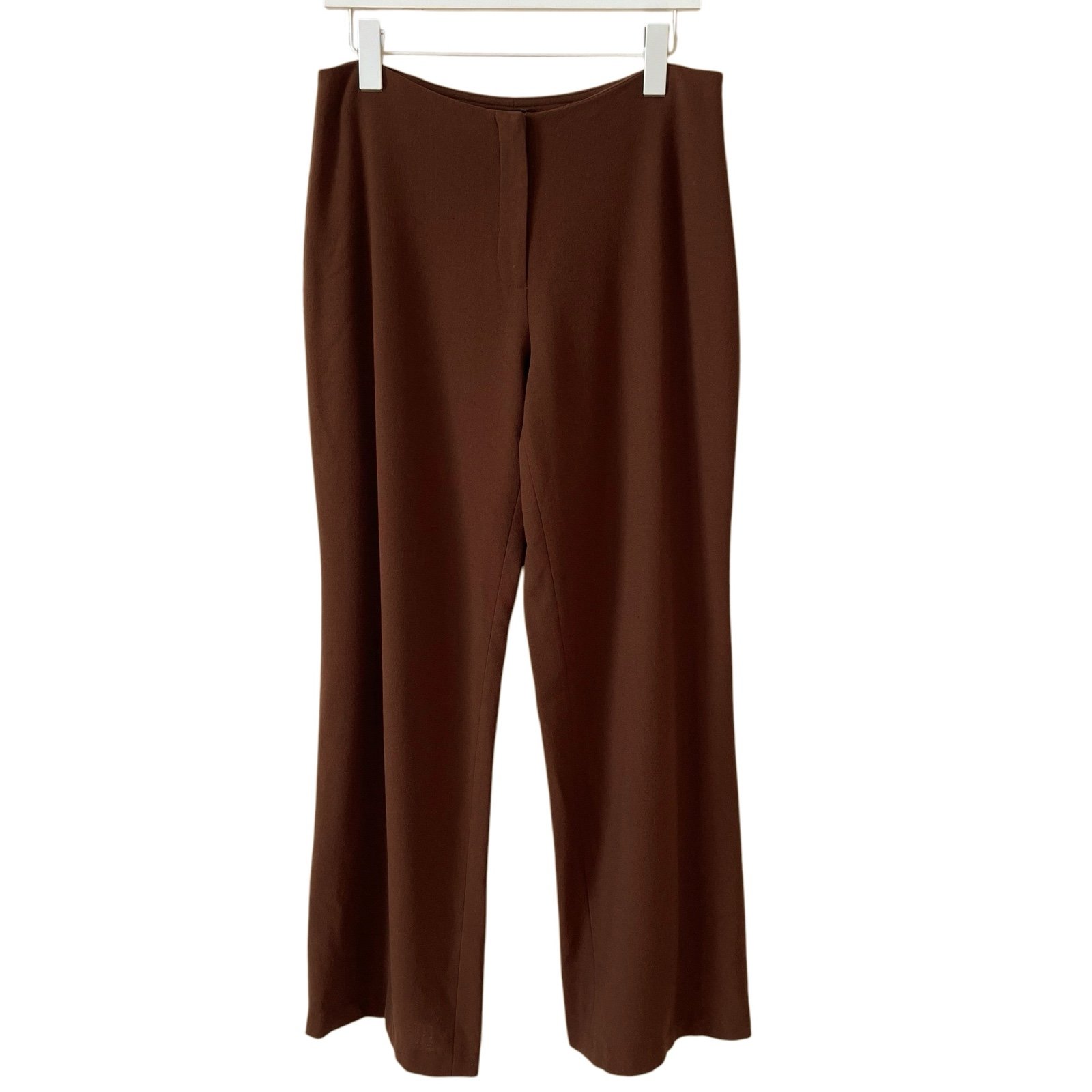 Eileen Fisher 100% Wool Straight Wide Leg Pant Brown Size Medium Luxury Office