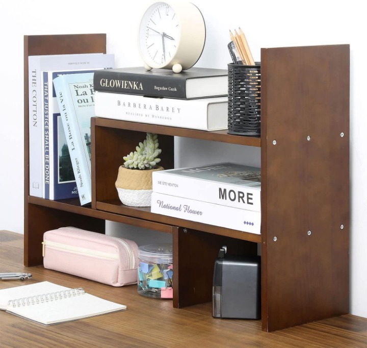 Brown Solid Wood Desktop Storage Organizer Display Shelf Book Rack