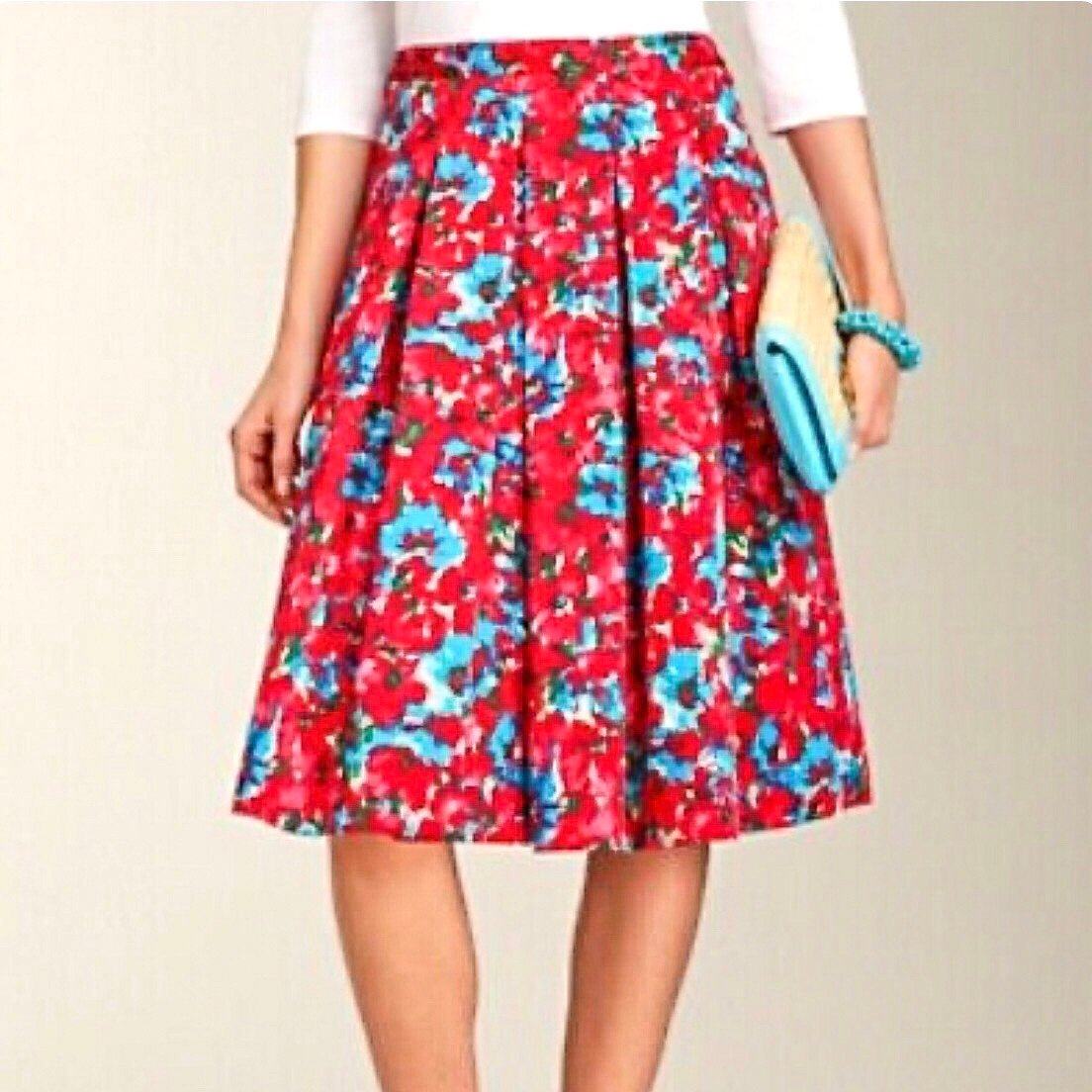 Talbots Red Floral Pleated A-Line Skirt |Size: 10/12