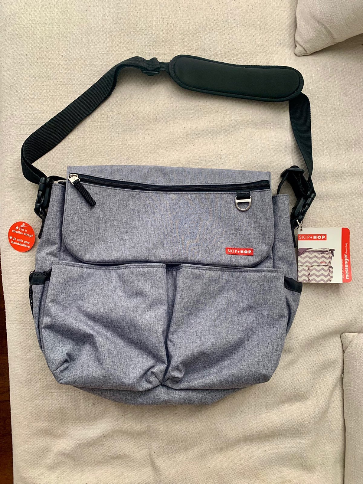 NEW skiphop skip hop dash signature messenger diaper bag gray