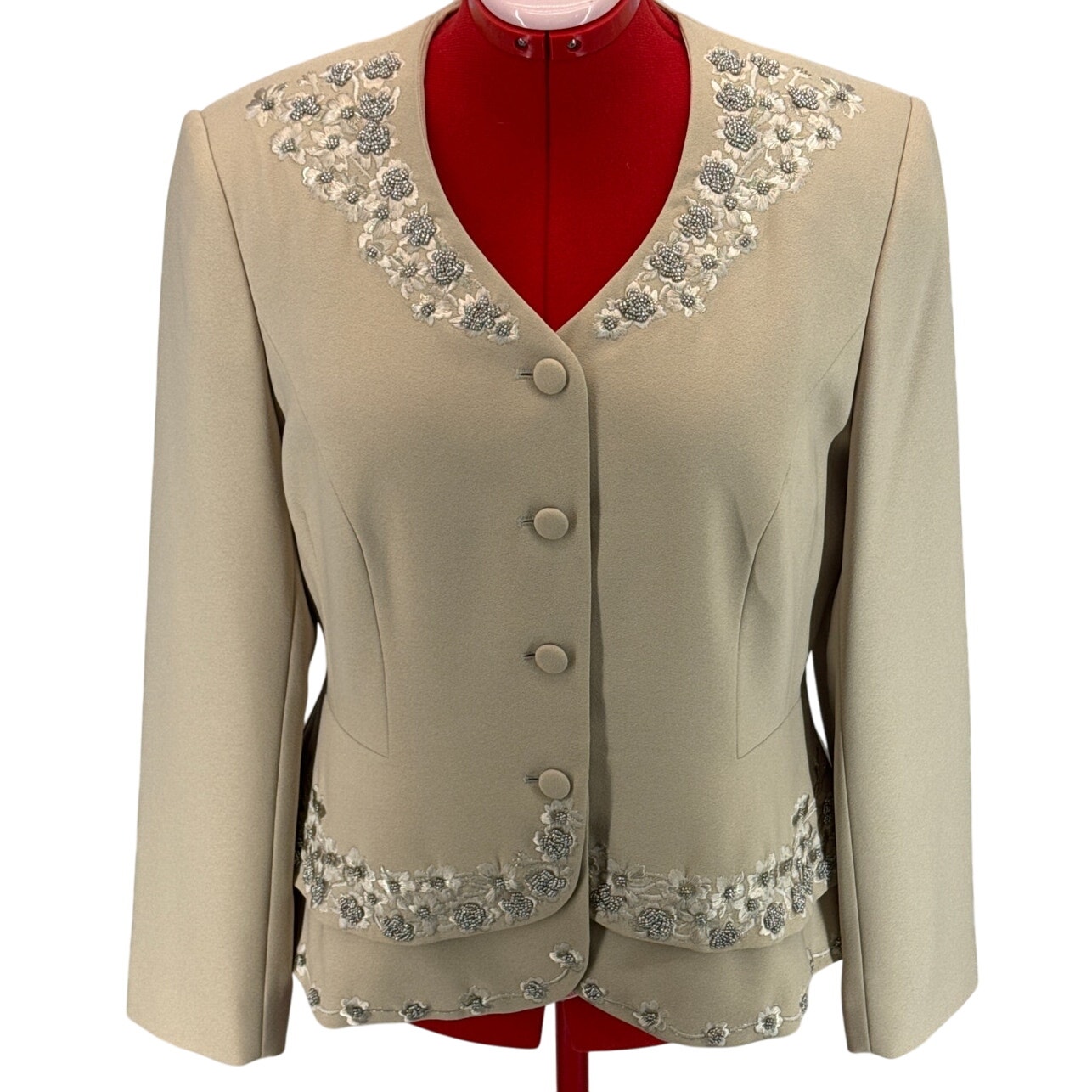 John Meyer Gorgeous Beaded Floral Design Button Up Dressy Formal Jacket Women 14