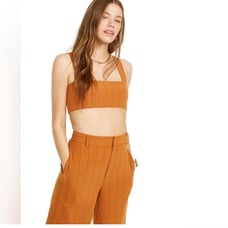 Danielle Bernstein Pinstripe Crop Top Size 8 Women’s Brown Suit Tank