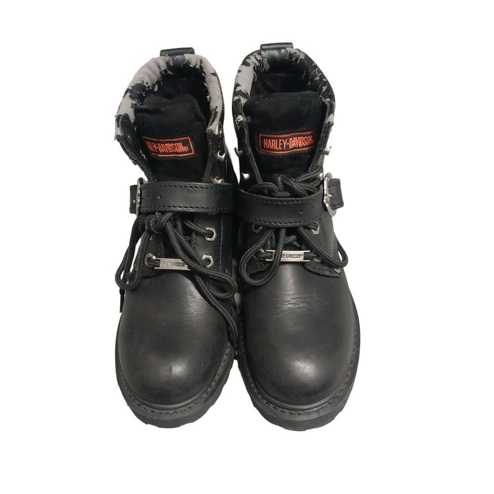 Harley Davidson Black Wedge Motorcycle Boots Heels Leather Size 6 Womens Grunge