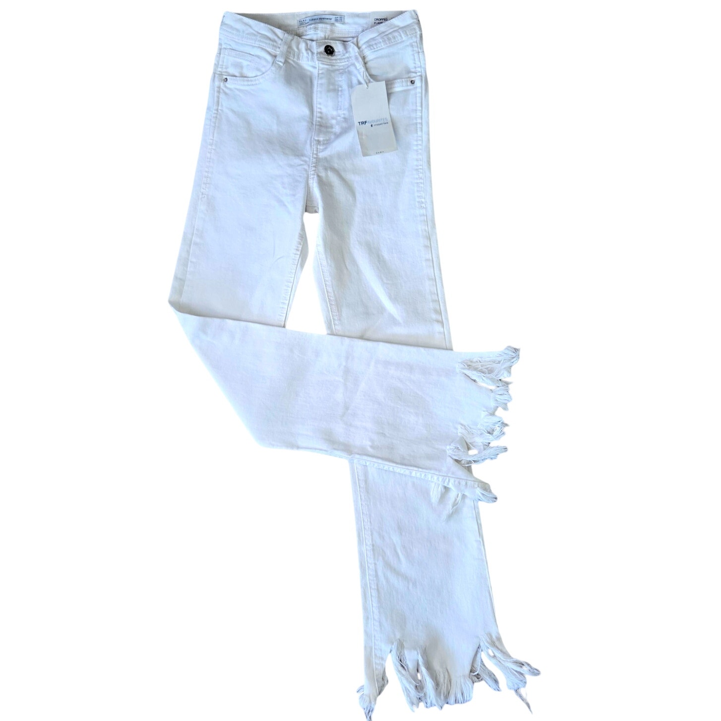 Zara White Cropped Flare Leg Raw Hem High Rise Womens Wide Leg Jeans Size 00