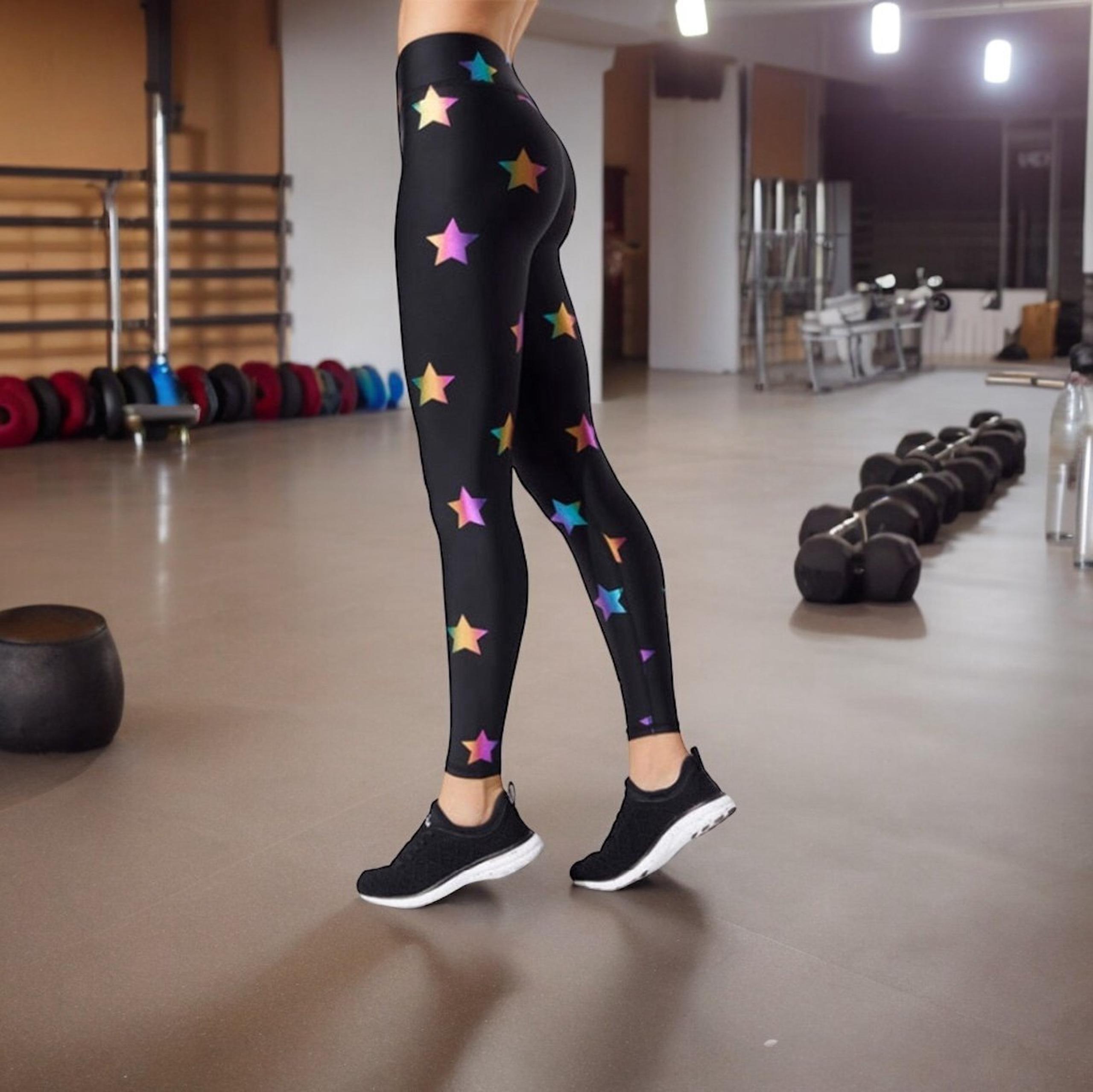 Women Activewear TEREZ  Black Foiled Colored Stars Print Leggings UpLift Legging