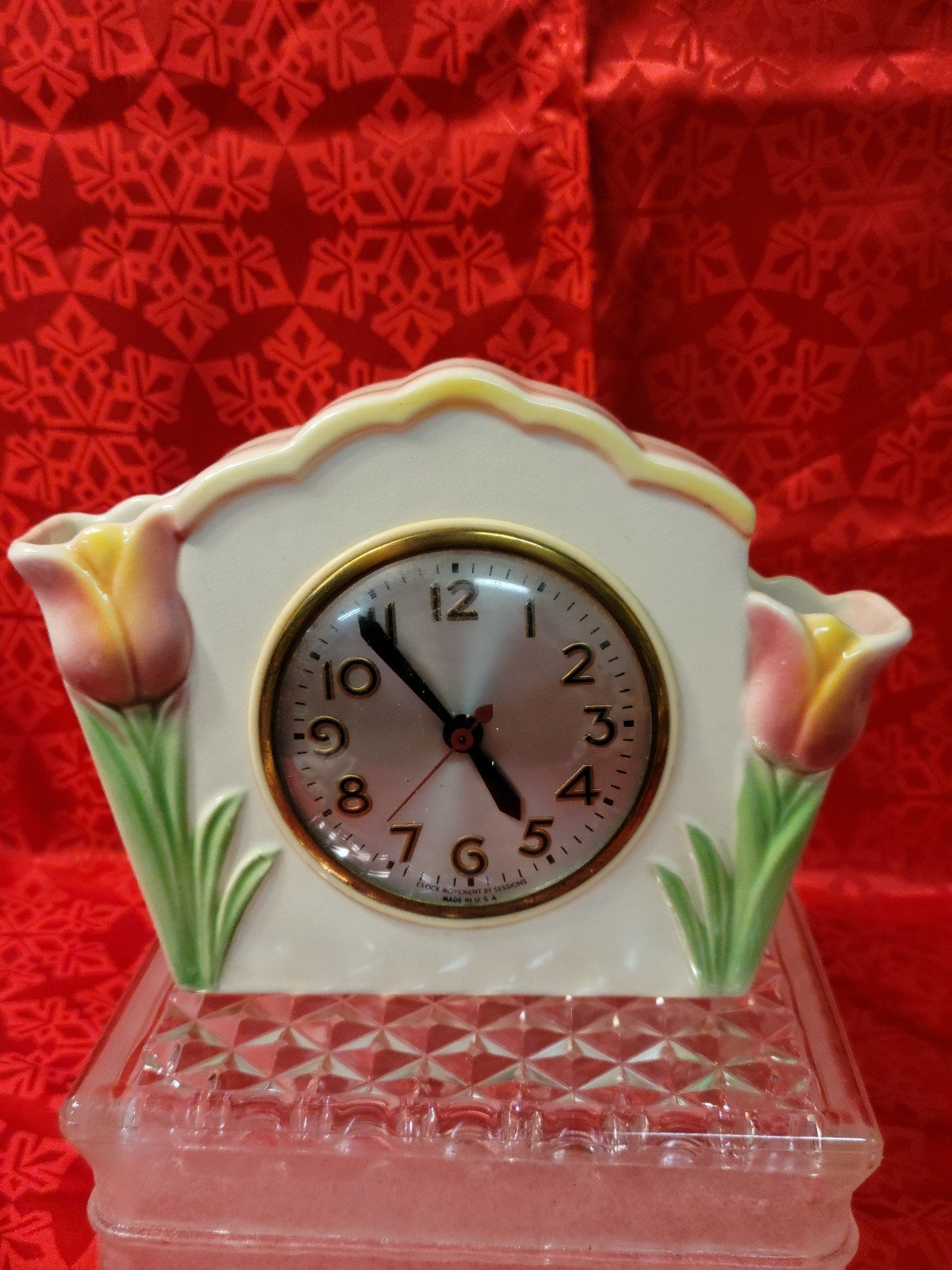 Antique Sessions Planter Mantel / Wall Clock Tulip Sessions Movement 1940's
