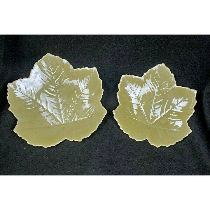 Vintage Belleek Ireland Porcelain Leaf Nesting Trinket Dishes Set 2 Green Mark