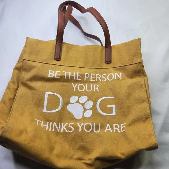 Dog Mom Fun Canvas Tote Bag In Yellow Like New