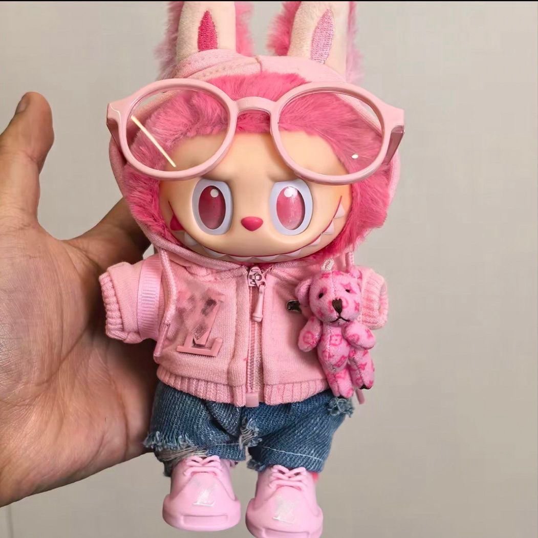 Labubu Pink Bear Outfit set with glasses