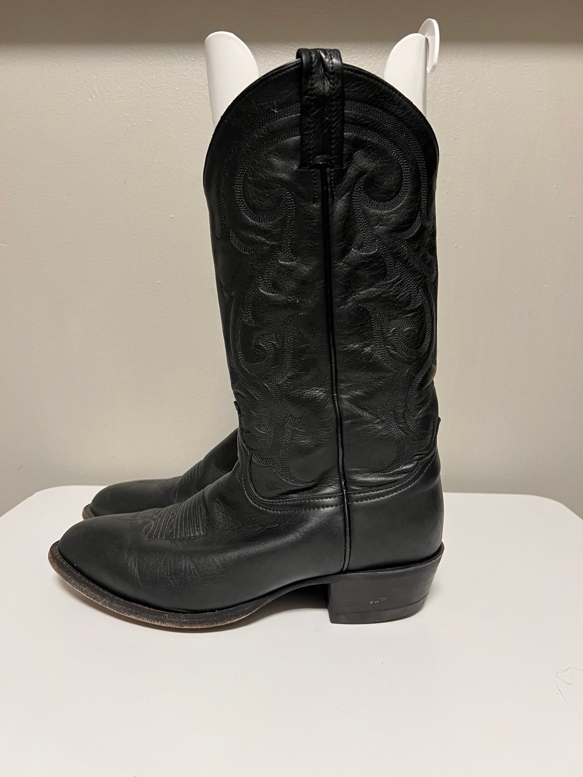 Tony Lama Mens #CZ820 Ol' Buck Black Leather Pull On Cowboy Western Boots US 9.5