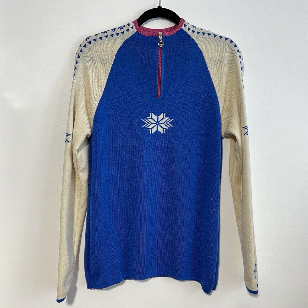 Dale Of Norway Geilo Women’s Merino Wool 1/4 Zip Blue Pink Sweater Size Large