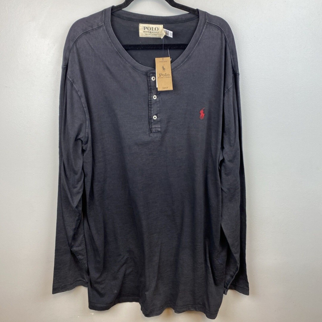 Polo Ralph Lauren Henley Shirt Mens XLT Black Long Sleeve MWT MSRP 79.50
