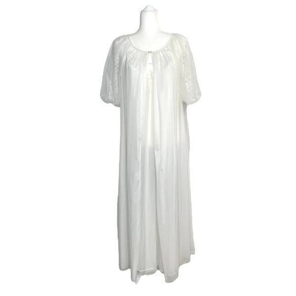 Vintage Vanity Fair lace nylon long gown and robe Sz 10P Petite white negligee