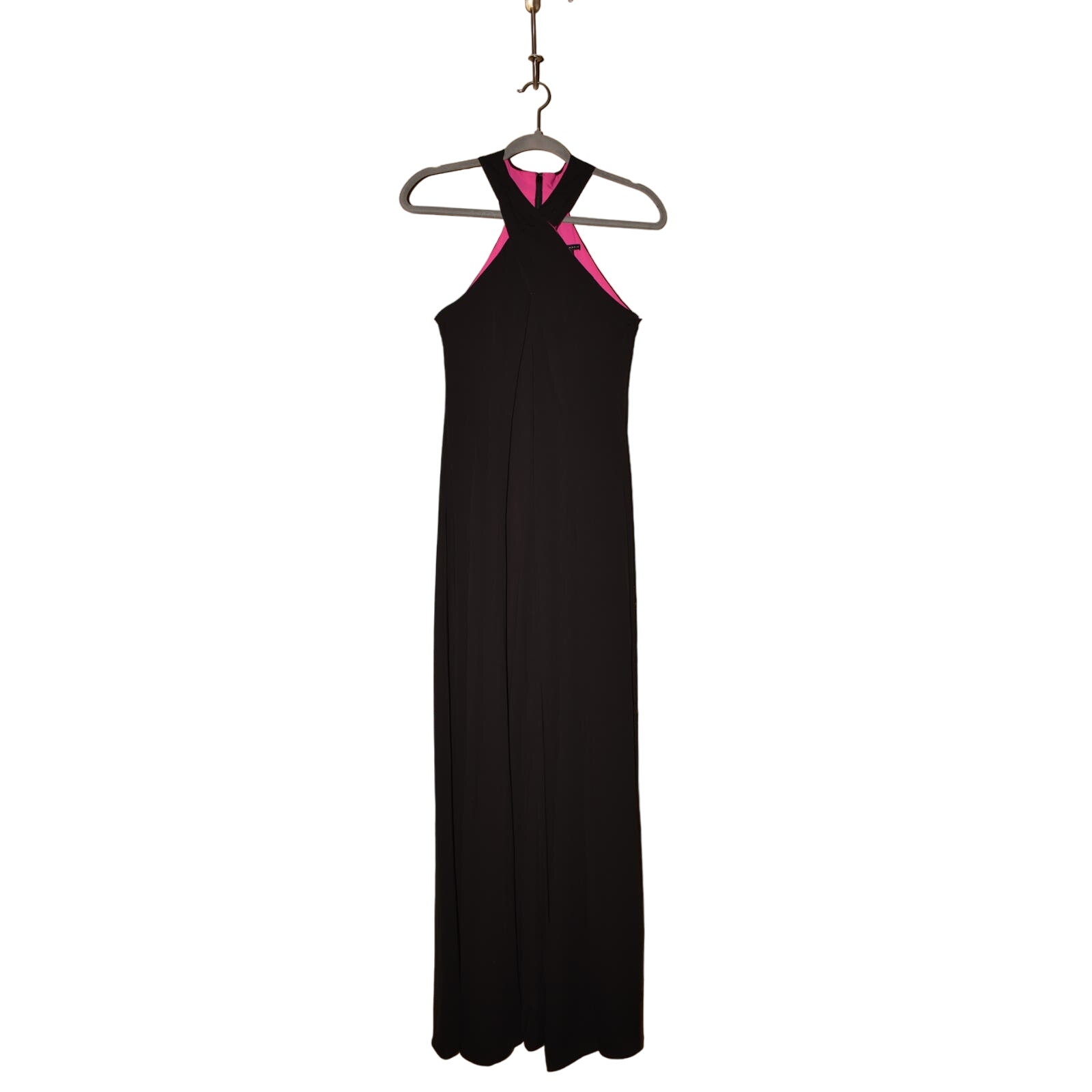 ALEX MARIE 158 Eliza Criss-Cross Halter Neck Maxi Dress Black Fuchsia Size 2