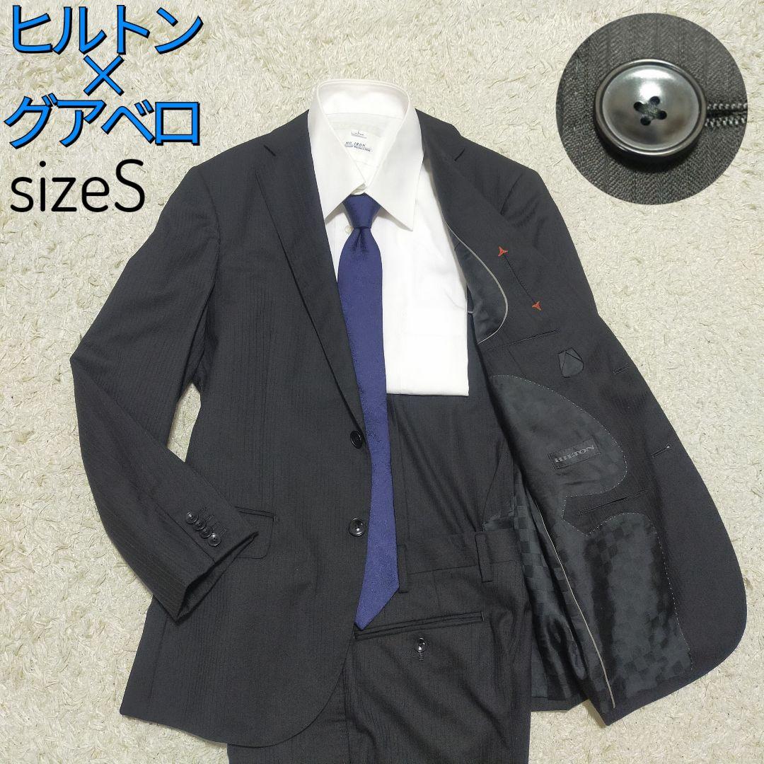 【Gentleman's Attire】Hilton x Guabello Suit - Black Shadow Stripe - Size S - 130's