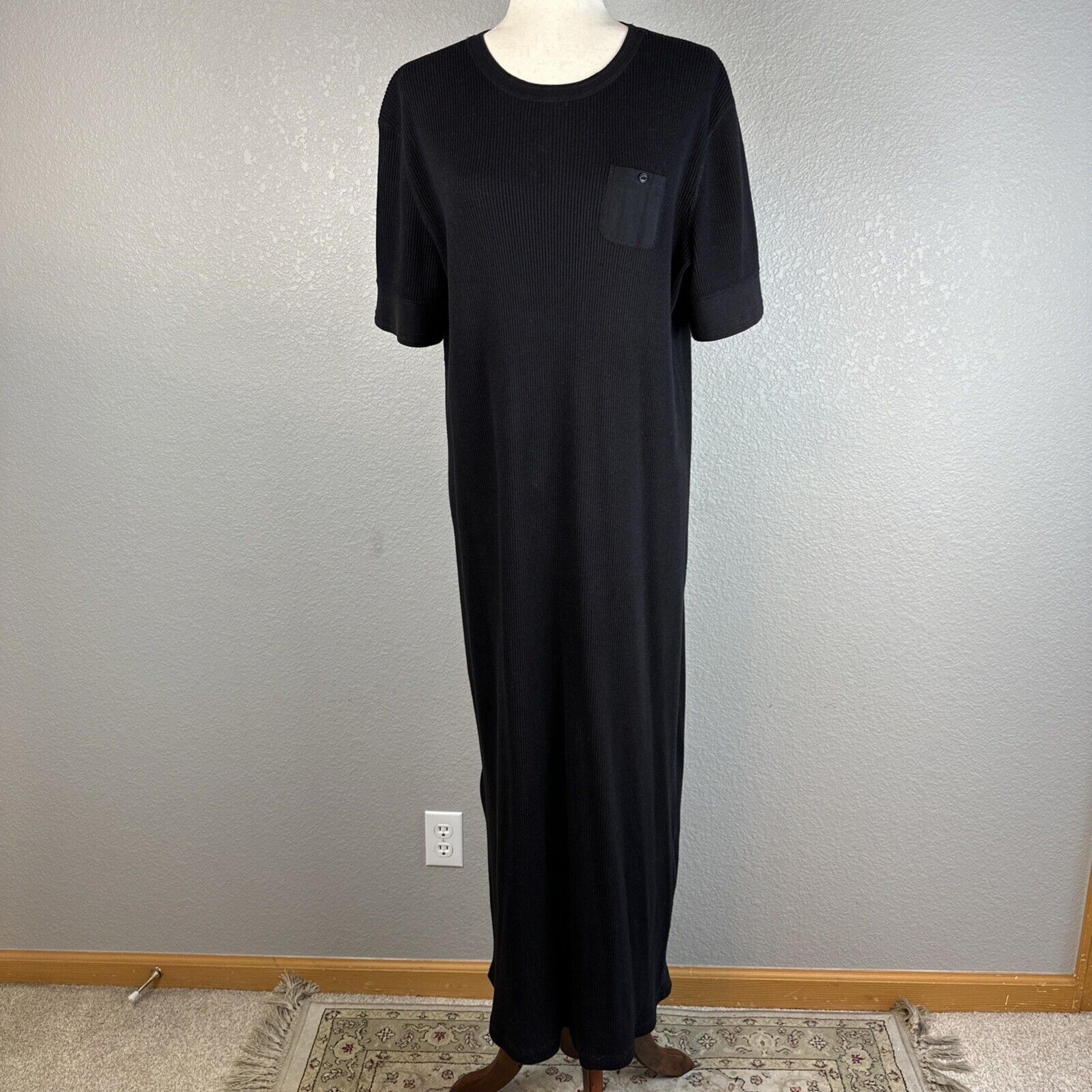 Ralph Lauren Womens Long Maxi Dress Size XL Black Cotton Ribbed Knit Pocket