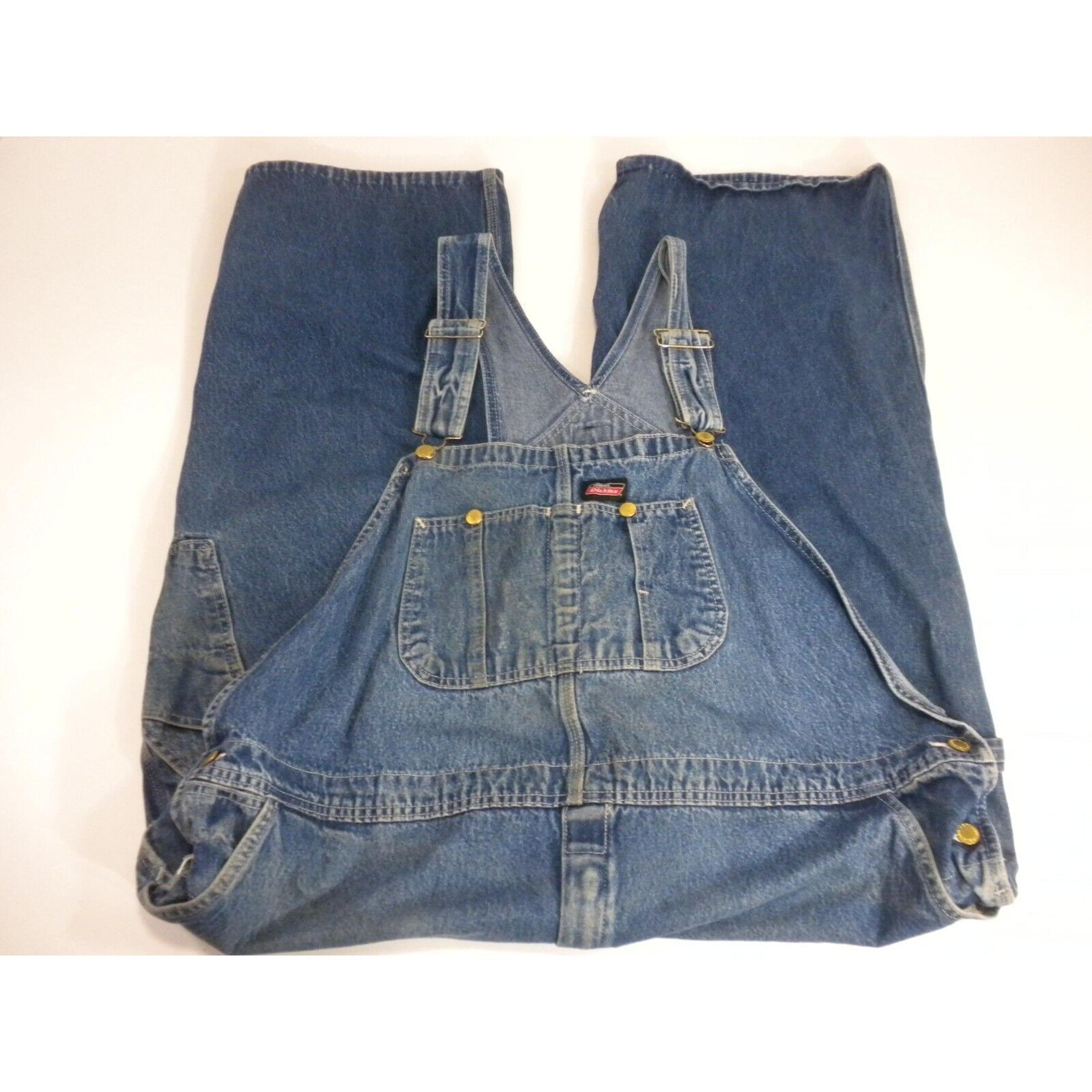 Dickies Bib Overalls 50Wx22 Inseam Blue Denim Distressed Bootcut Carpenter Farm