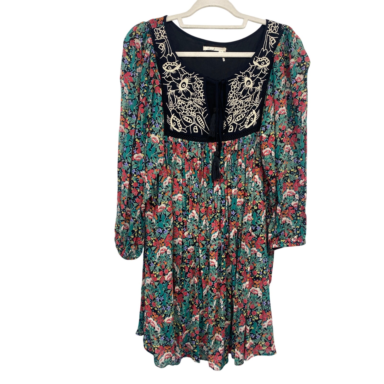 ANTHROPOLOGIE Floreat Women Floral Lined Embroidered Dress Small Petite Cottage