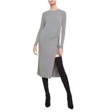BCBG Maxazria Twist Front Midi Long Sleeve Dress Womens Size XXS Heather Gray