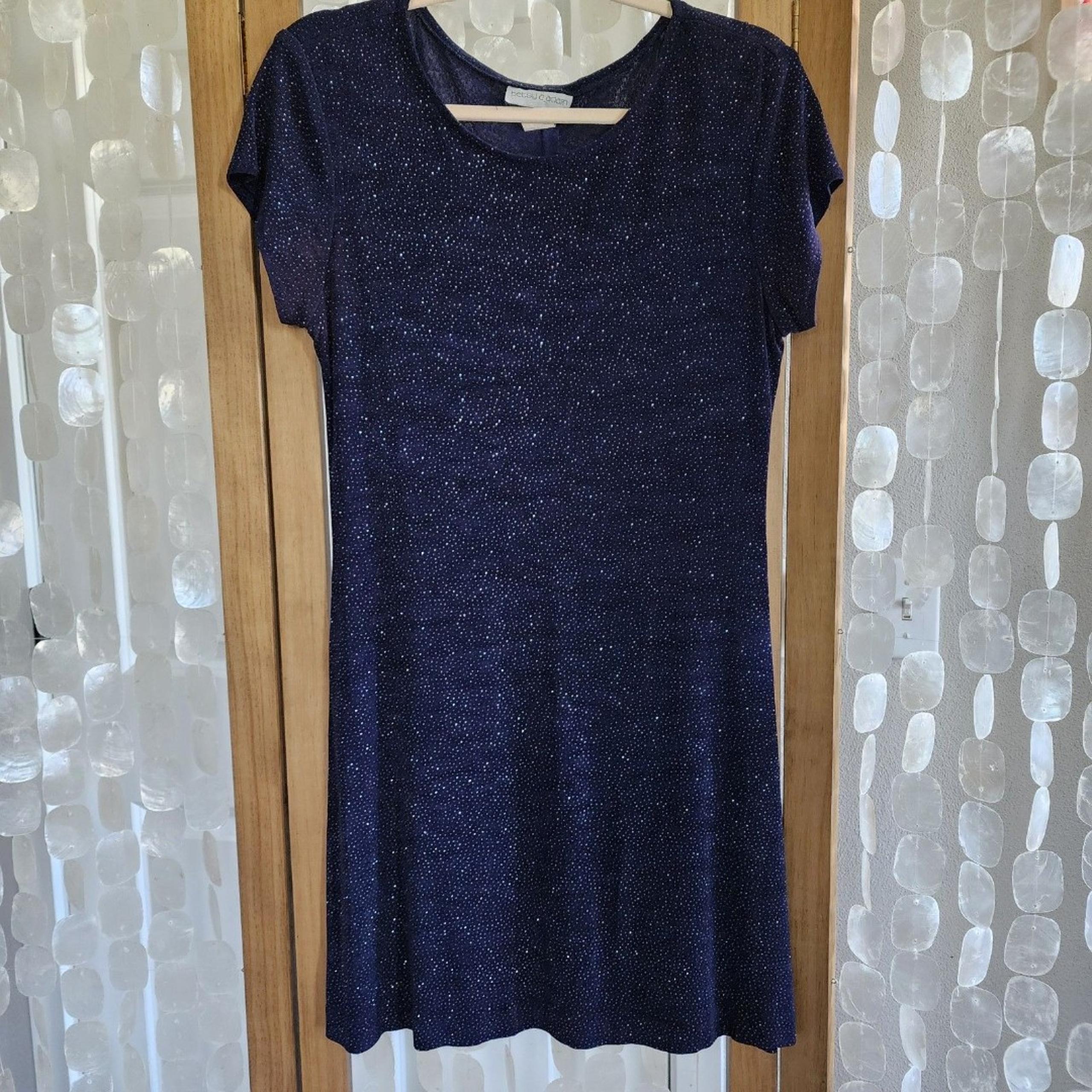 Betsy & Adam 9-10 90s Y2k Vintage Sparkle Tee Shirt Dress Navy Blue Barbie core