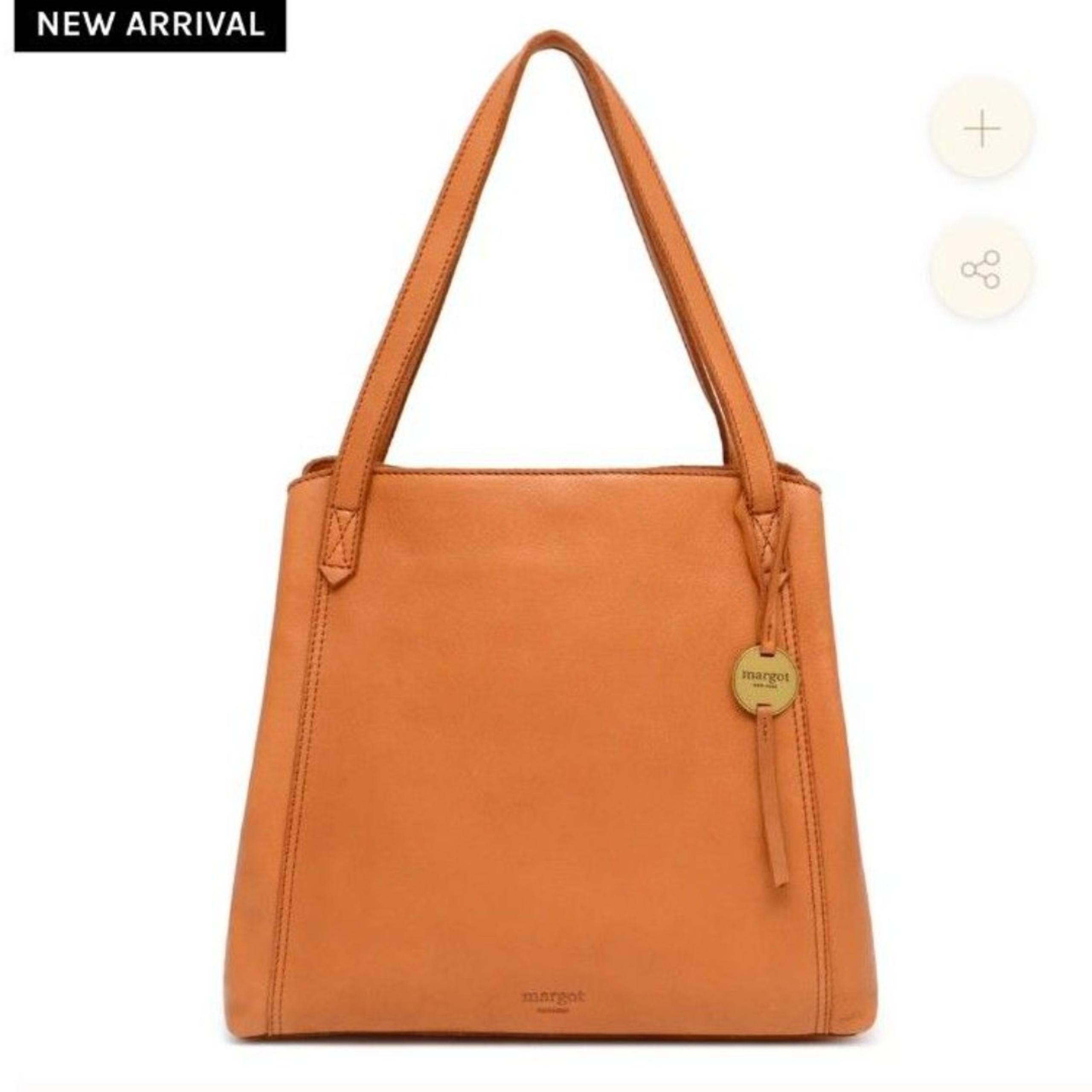 Margot New York Marcy Tote in Cognac 100% Genuine Leather Shoulder Bag Brown