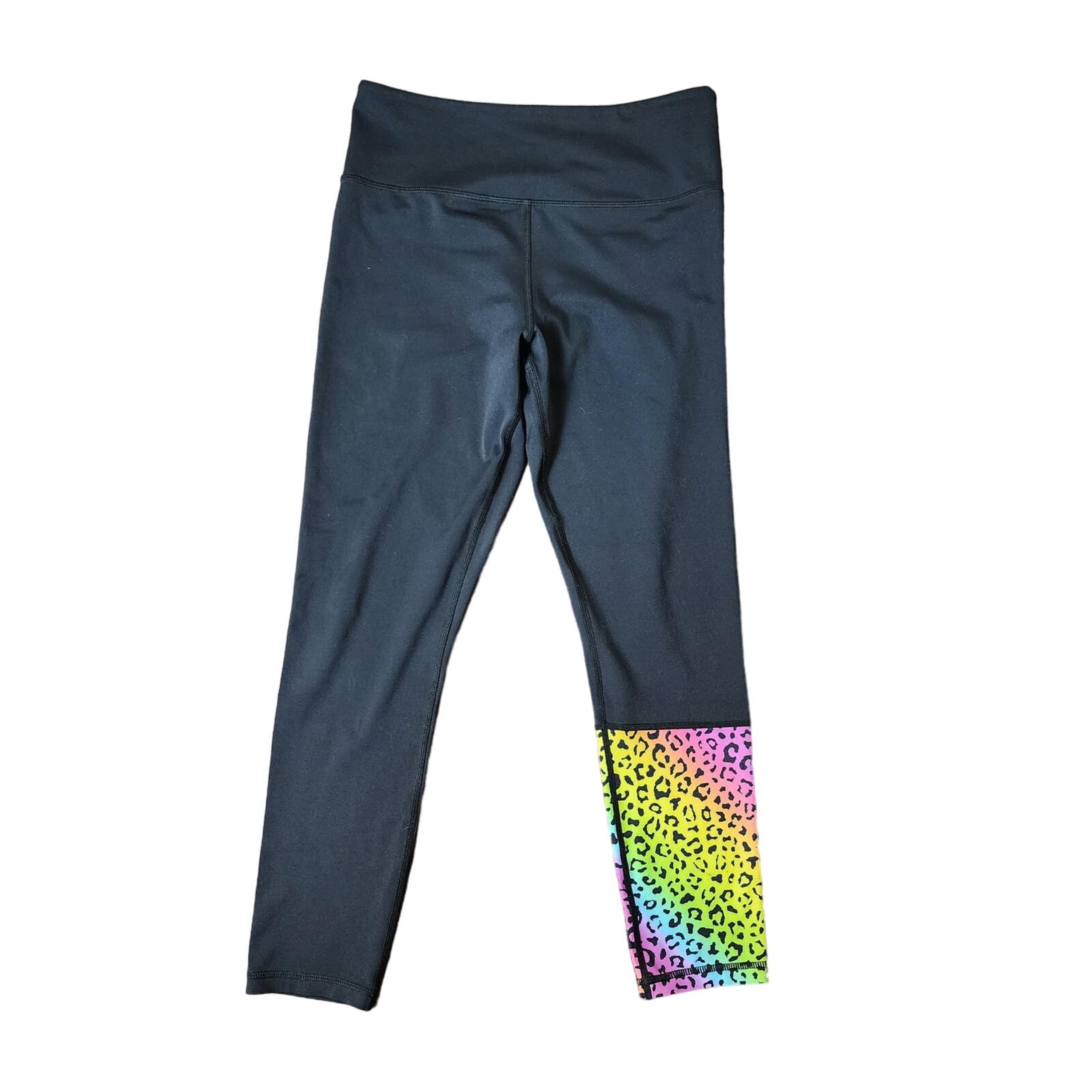 Zyia Active Light N TIght Leggings in Black & Rainbow Leopard Size 8-10