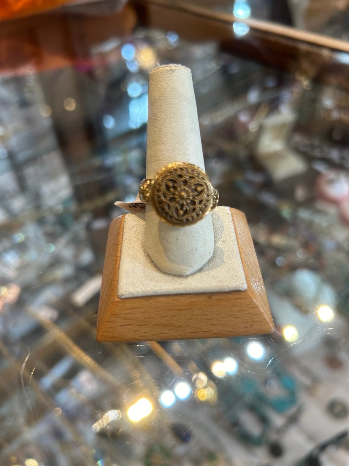 Ring - 1890 Pewter Antique Brass Button- 24k gold