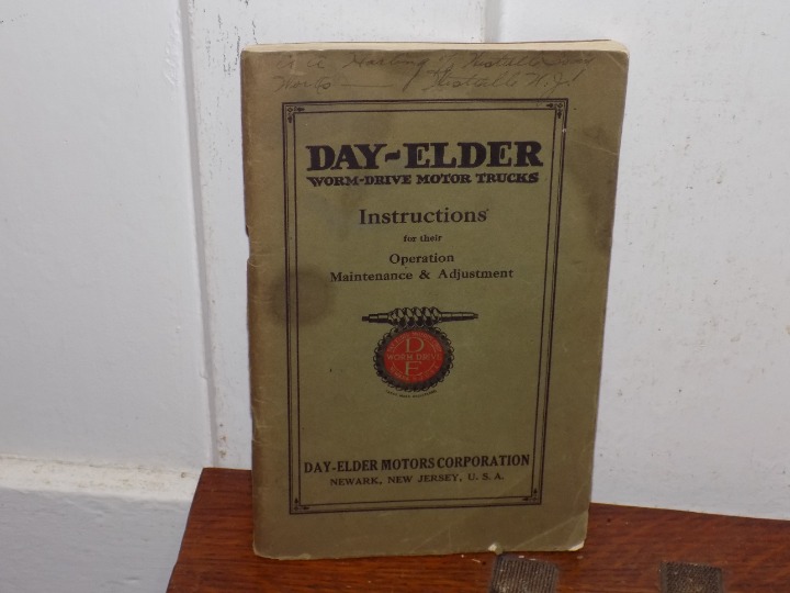 Vintage 1920 Day-Elder Worm-Drive Motor Trucks Manual