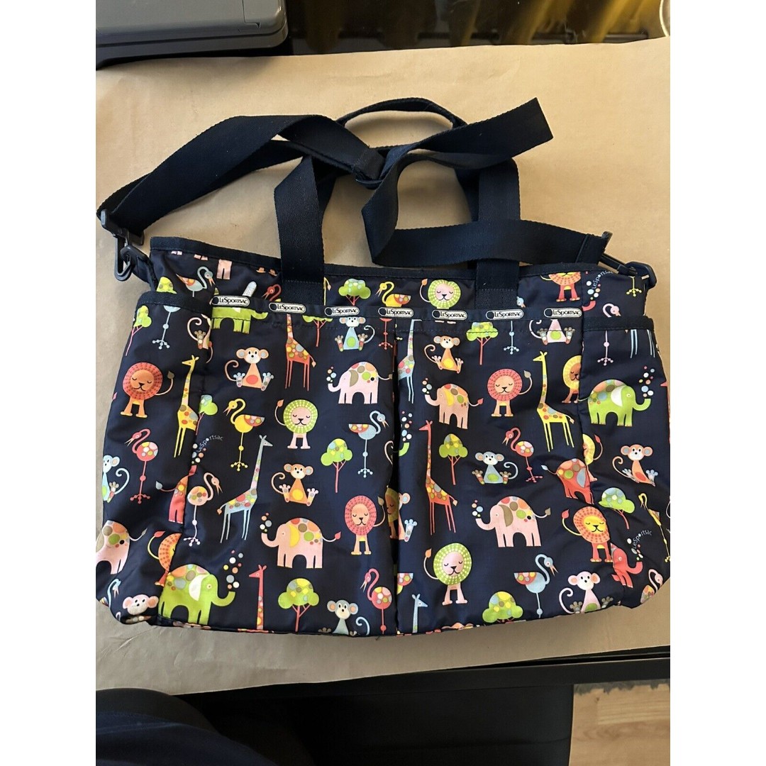 LeSportsac Diaper Bag Tote Animal Giraffe Blue Zoo Cute No Change Pad Tiny Holes