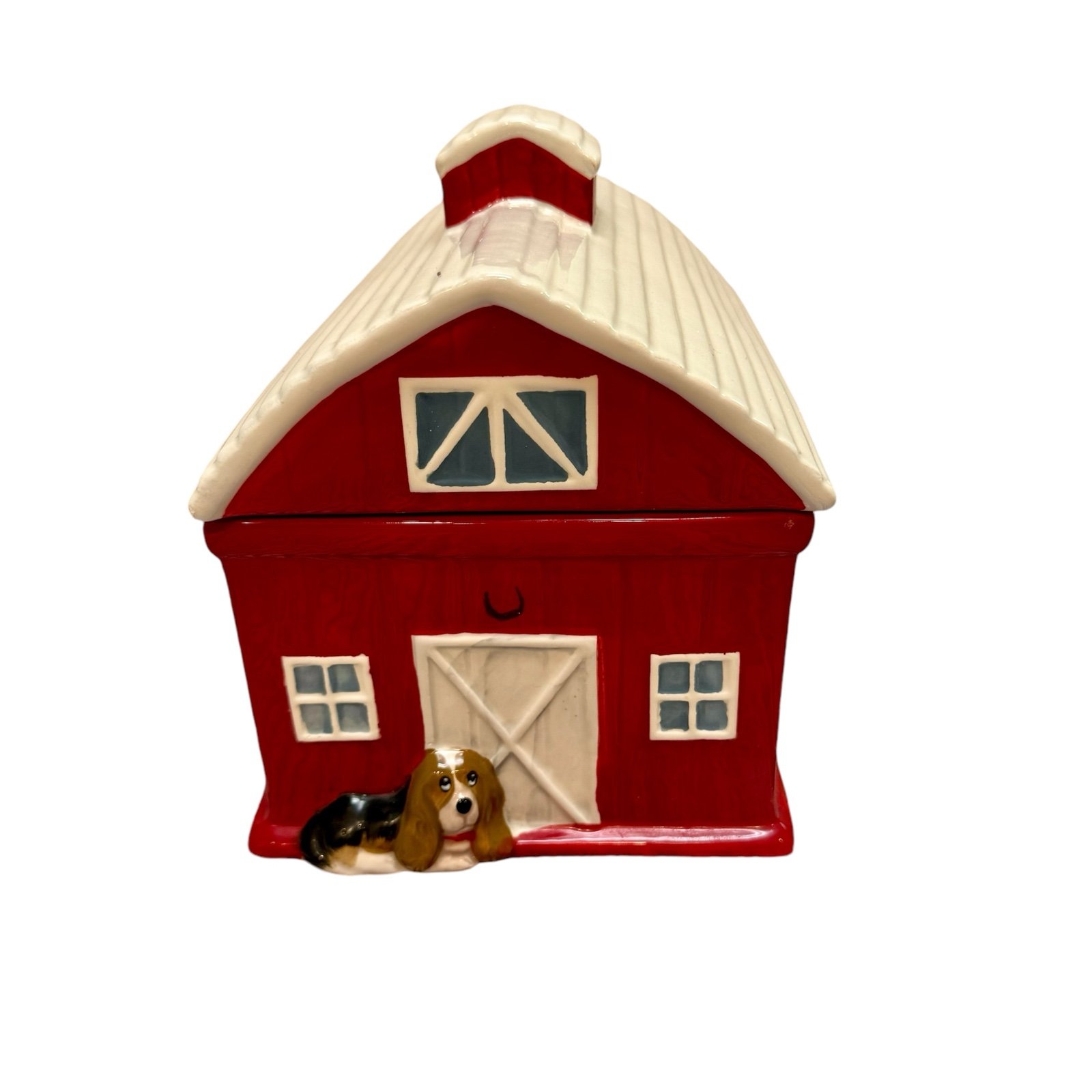 Pioneer Woman Rustic Red Barn Charlie Basset Hound Dog Cookie Jar Earthenware
