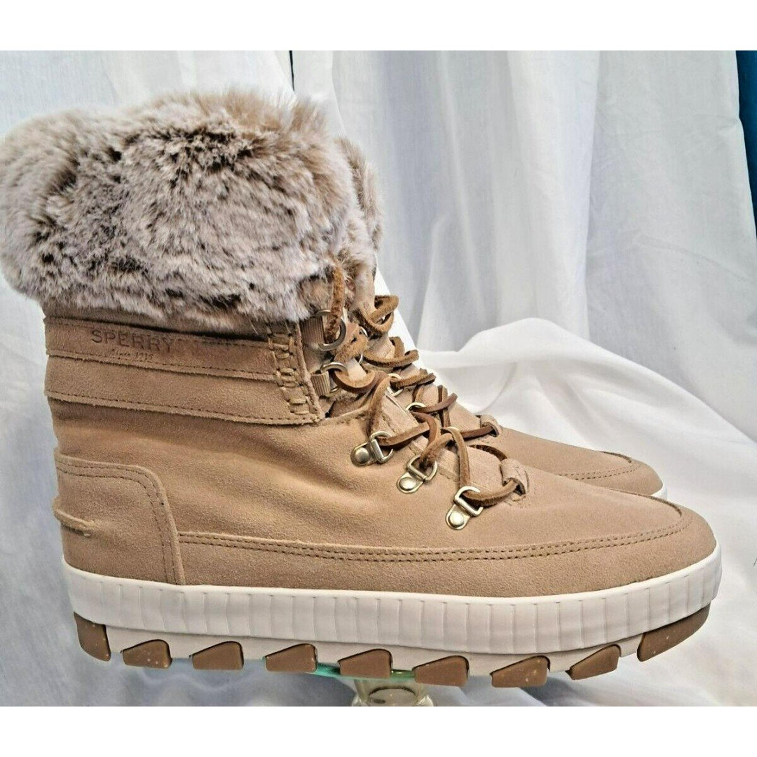 Sperry Women's Torrent Winter Lace Up Snow Boot Size 11 Brown Suede Faux Fur