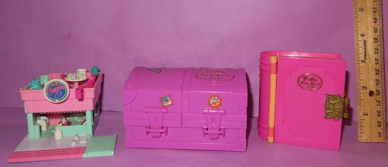 Polly Pocket Vintage Compact Bluebird Burger Glitter Island Surf Swim Chest Book