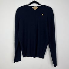 90s/Y2K VINTAGE ABERCROMBIE Muscle Wool V-Neck Pullover Navy Blue Sweater
