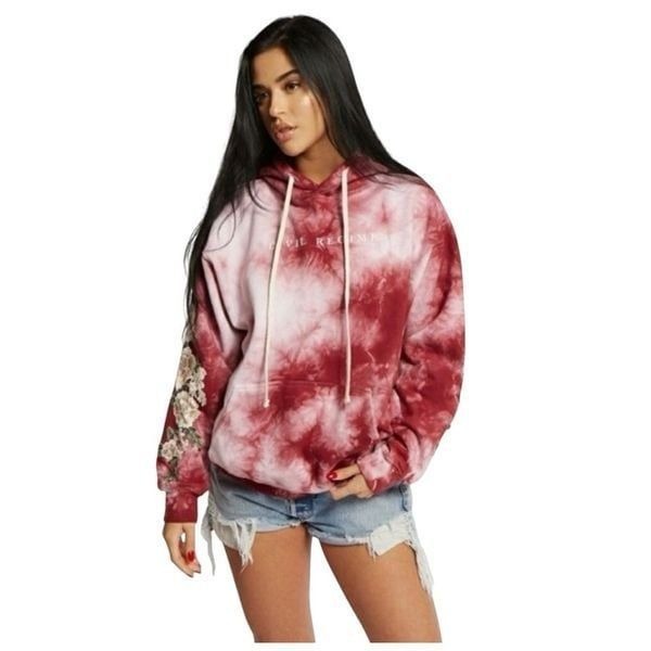 Civil Regime Oversized Tie Dye Embroidered Stitched Floral White Roses Hoodie Ch