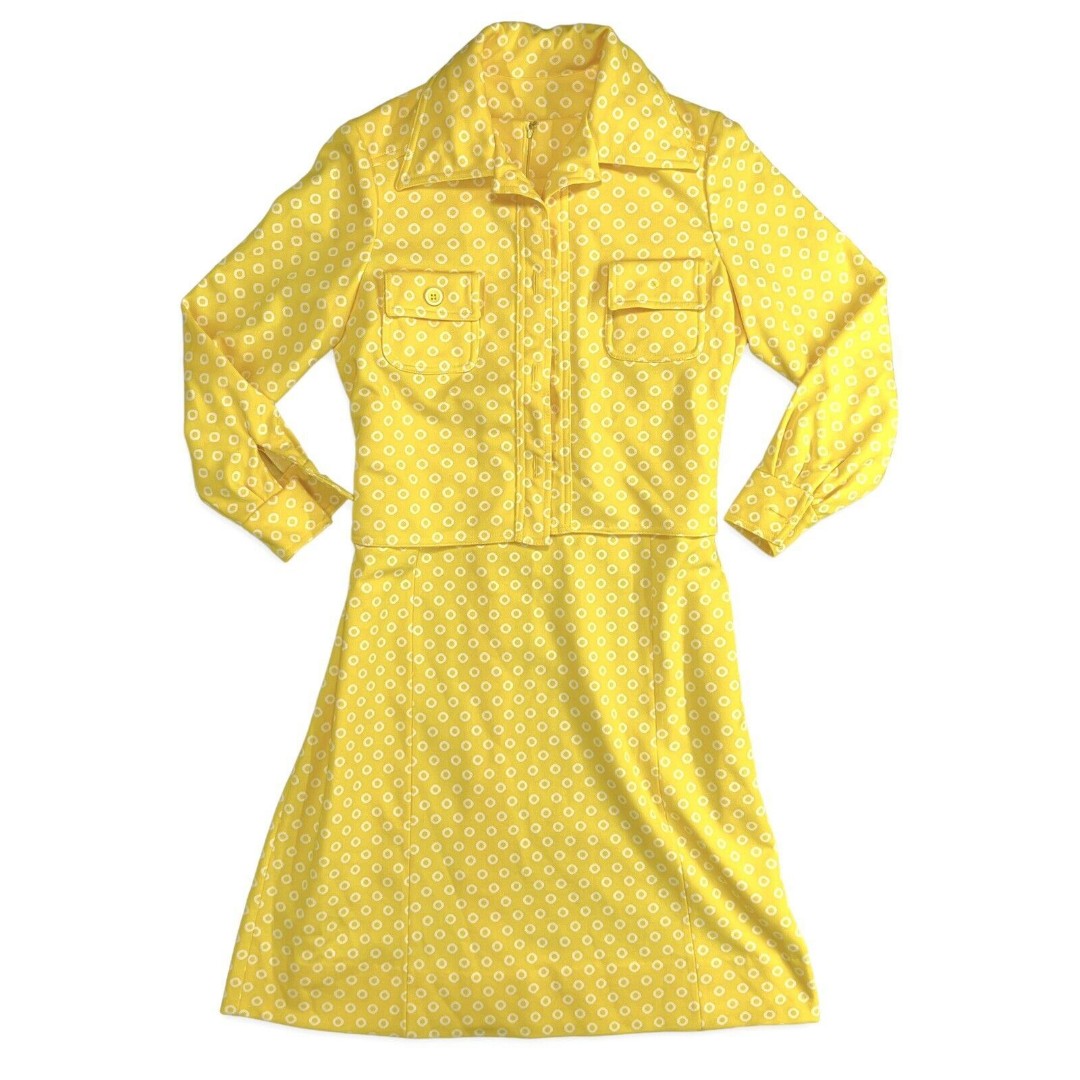 VINTAGE 60S DANISH MODERN MOD A-LINE DRESS MARIMEKKO STYLE YELLOW