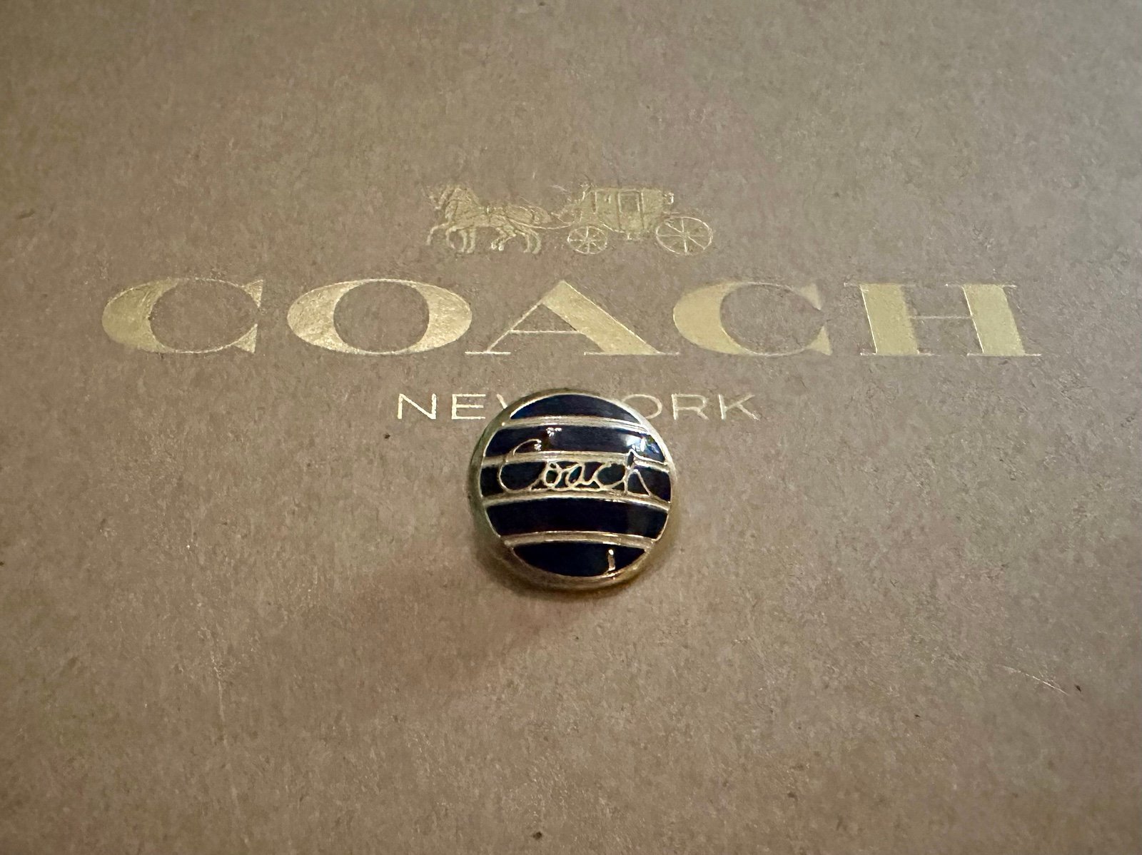 Coach Vintage Navy Blue Enamel & Gold Striped Signature Replacement Button