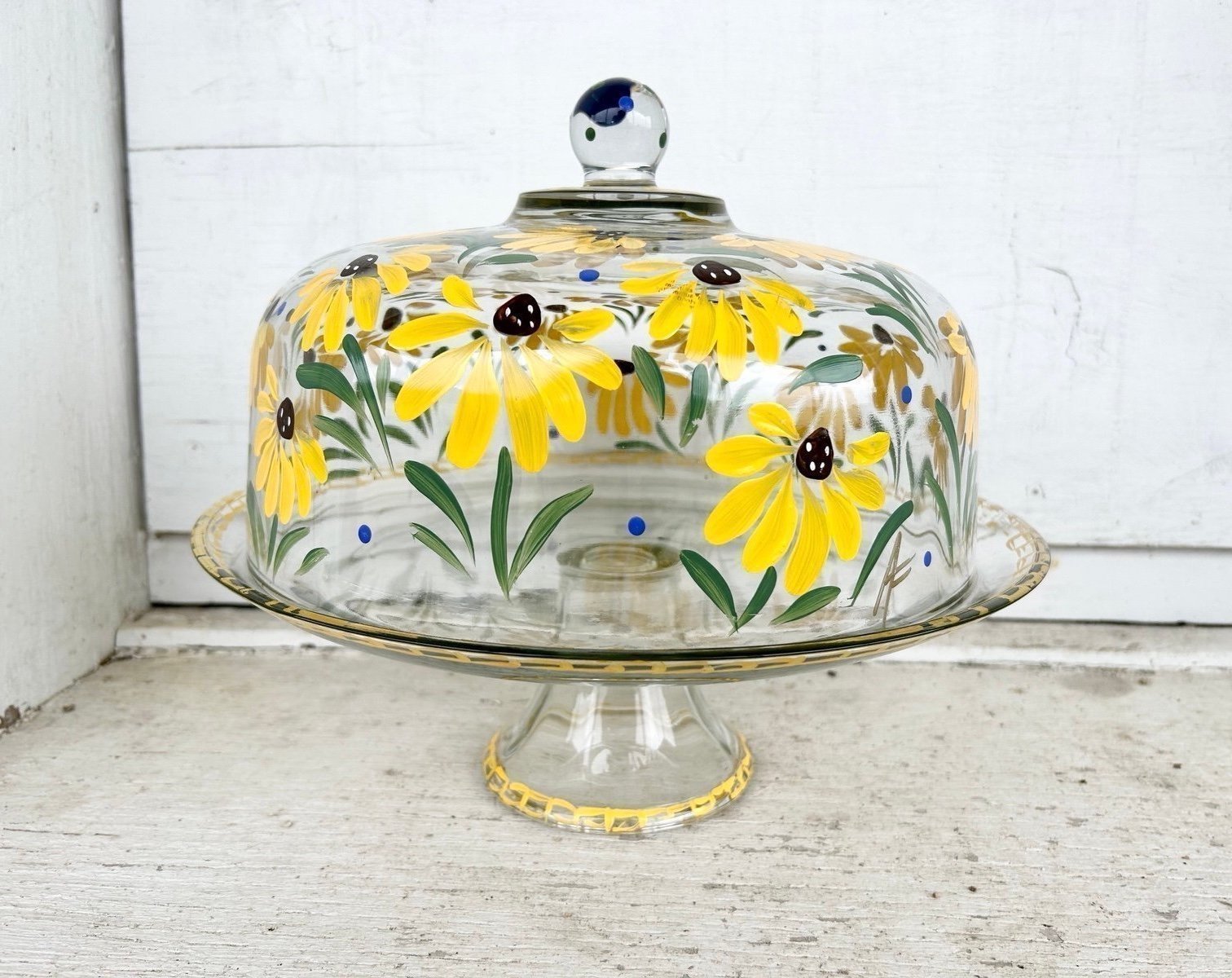 Painted Glass Pedestal Cake Stand Centerpiece Display Bakery Pastries Serving