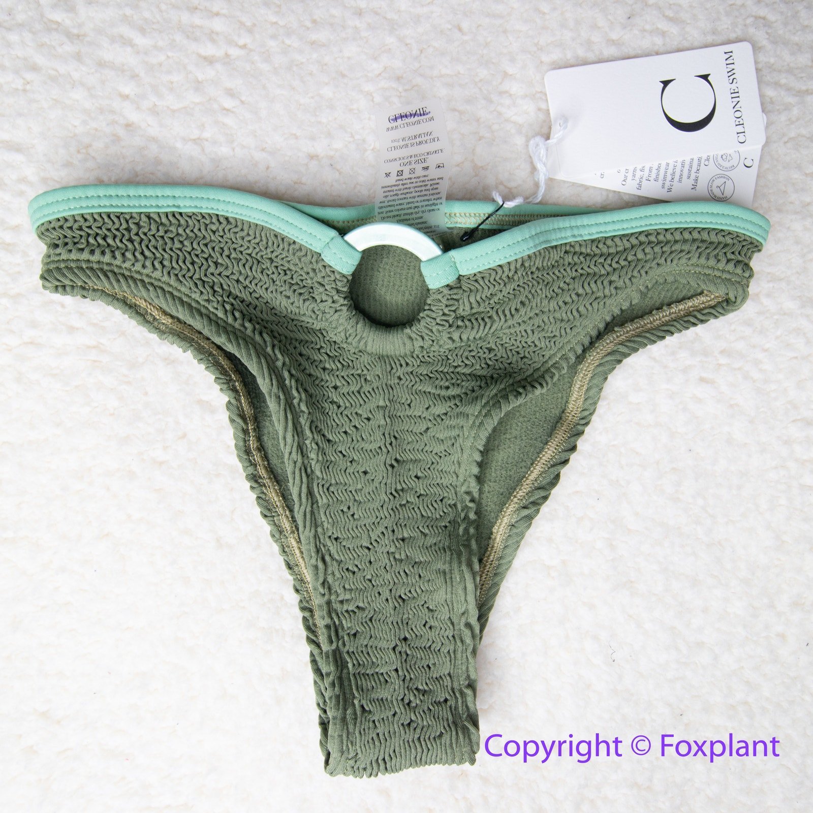 New! Cleonie Orpheus crinkle color block green bikini bottoms one size