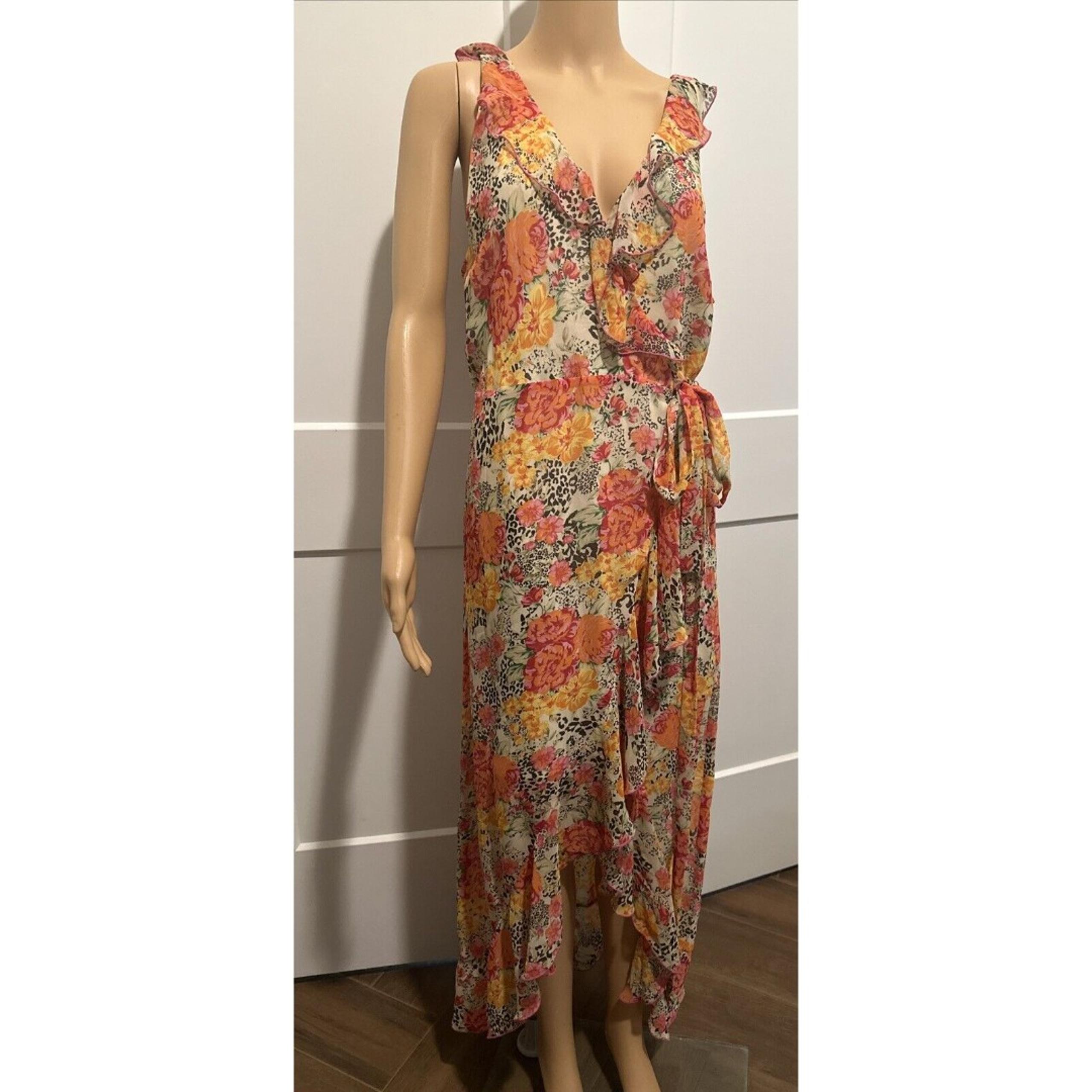 Guess Baja Floral and Leopard-Print Maxi Dress Large