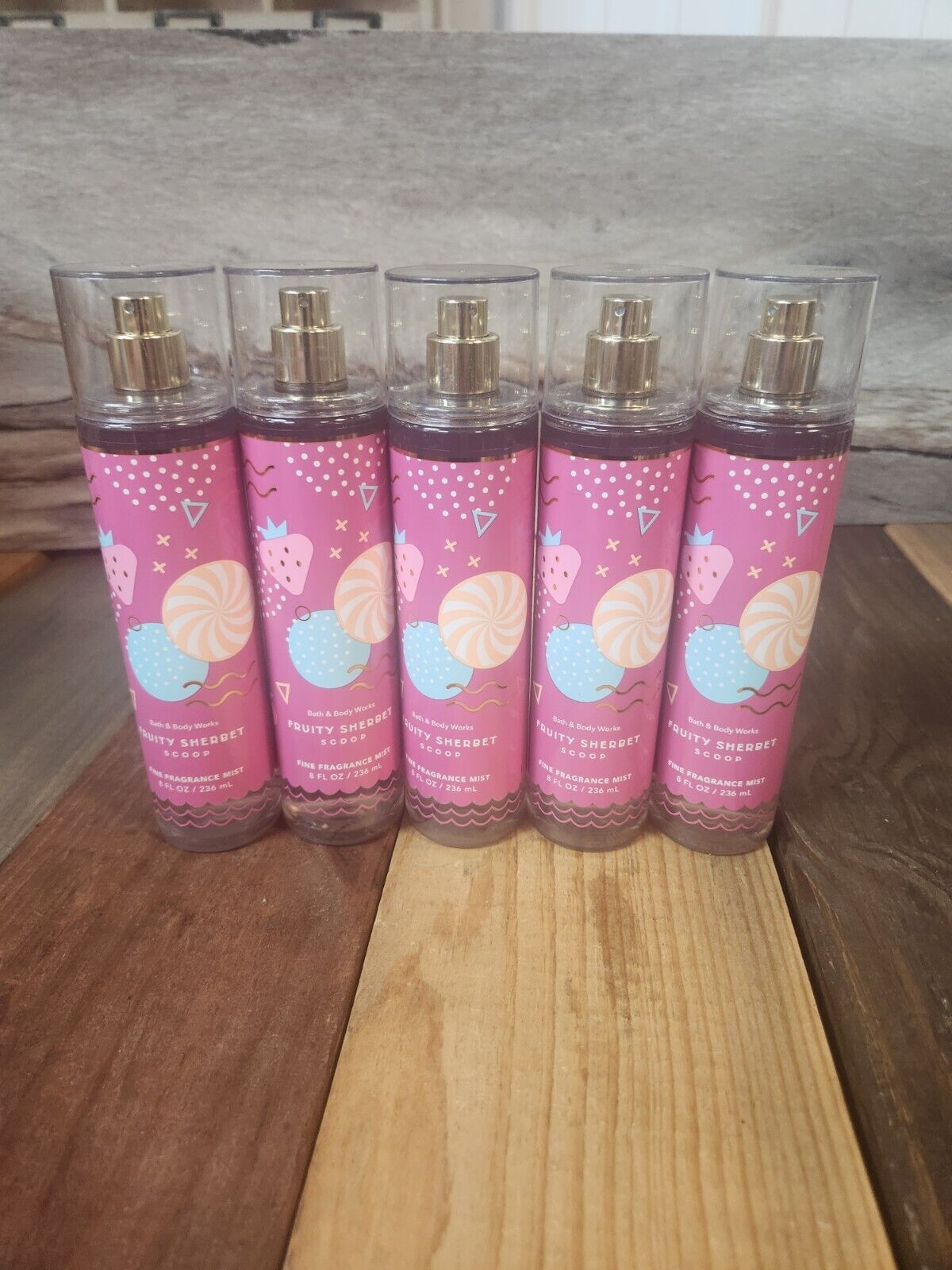 5PK Bath & Body Works Fruity Sherbet Scoop Fragrance Body Mist Spray 8oz NEW