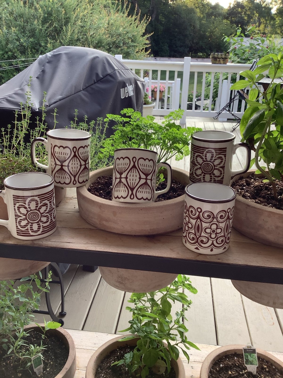 Vintage set of five Japanese stoneware mugs