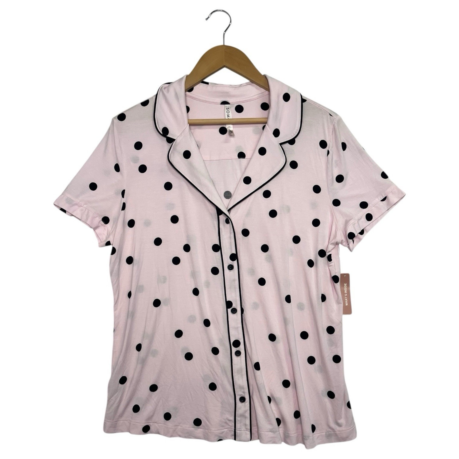 New Soma Pajama Top Womens Large Pink Polka Dot Button Up Cool Nights Cozy Comfy
