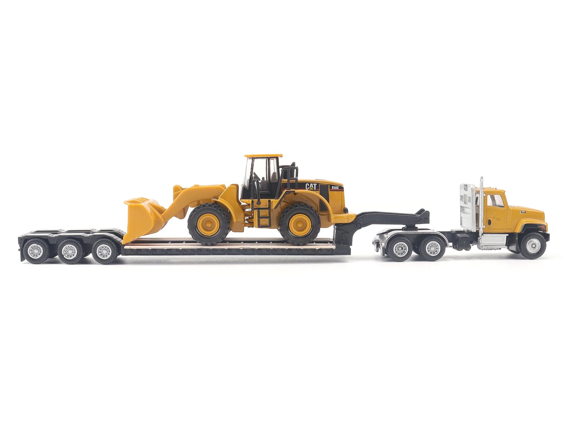 CAT Caterpillar CT681 Day Cab Tractor Yellow with Lowboy Trailer and CAT 950G Wh