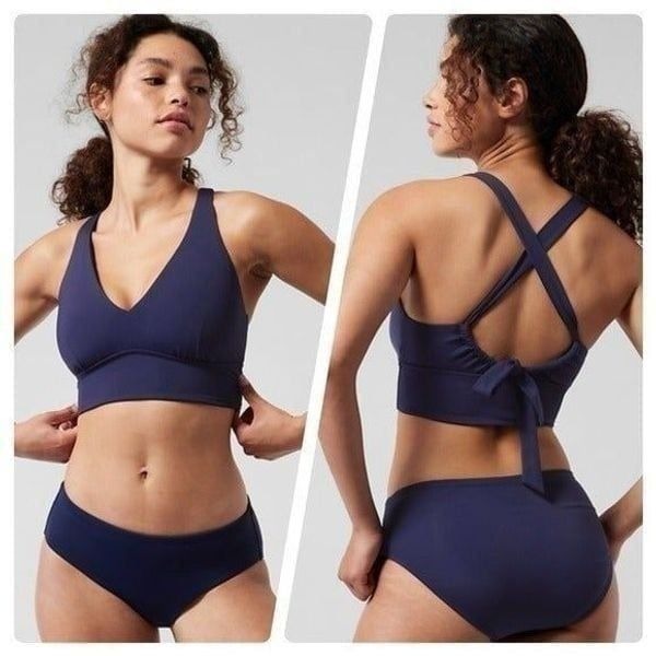 ATHLETA D-DD Plunge Bikini Swim Top size m medium // Dress Blue