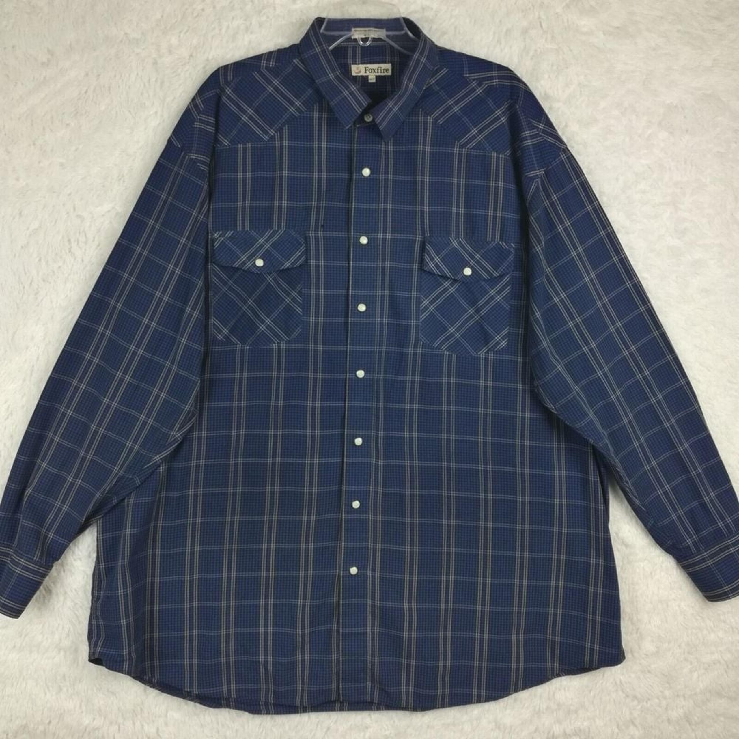 FoxFire Mens Shirt Western Button Down Pearl Snaps Blue Plaid Big Tall 3XT