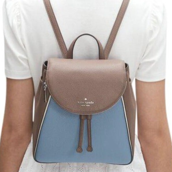 New Kate Spade Leila Leather Medium Flap Backpack Baltic Sea multi