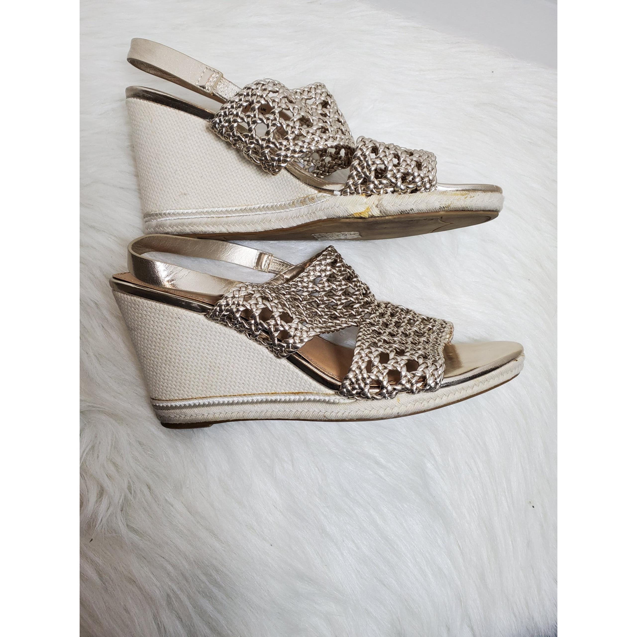 Kelly & Katie Women Metallic Gold Delara Slingback Wedge Sandals Open Toe Size 9