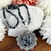 Solid Sterling Silver 925 Snowflake Obsidian Pendant Necklace Southwestern New